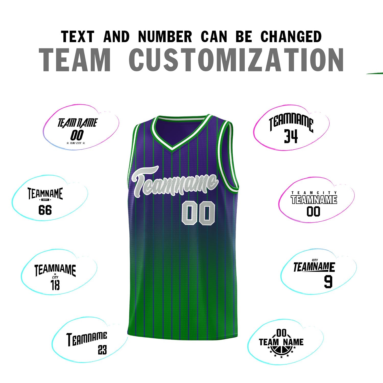 Custom Purple Green Gradient Fashion Sets Sports Stripe Uniform Basketball Jersey