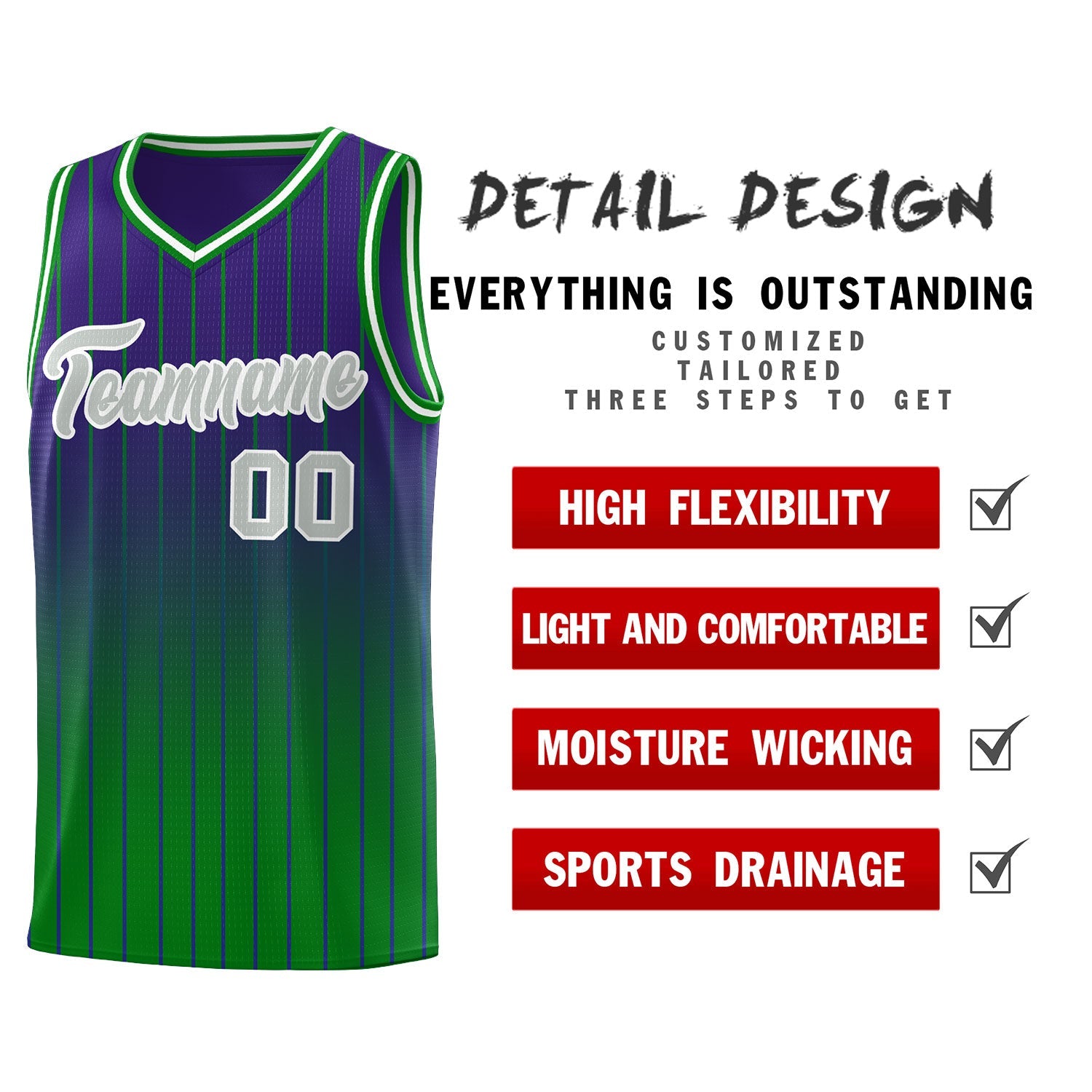 Custom Purple Green Gradient Fashion Sets Sports Stripe Uniform Basketball Jersey