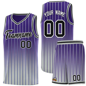 Custom Purple Gray Gradient Fashion Sets Sports Stripe Uniform Basketball Jersey