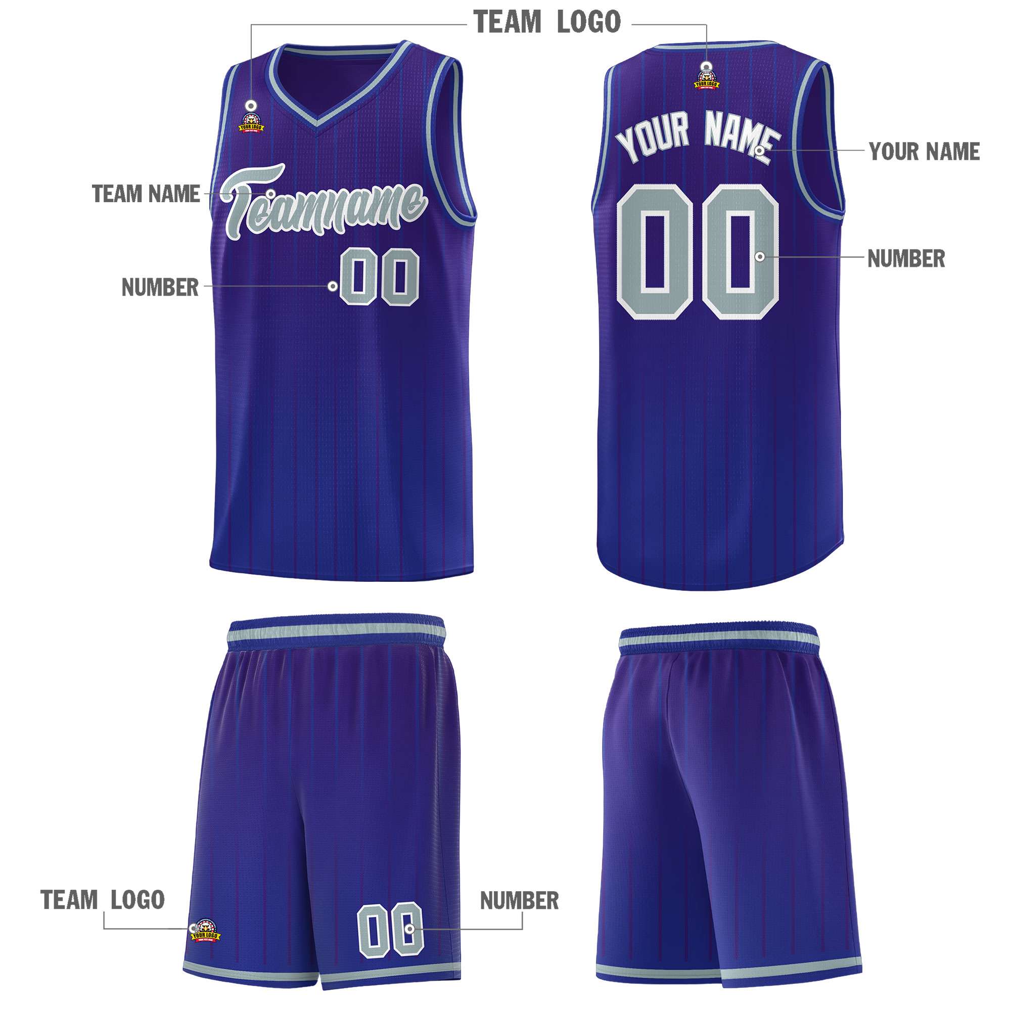 Custom Purple Royal Gradient Fashion Sets Sports Stripe Uniform Basketball Jersey