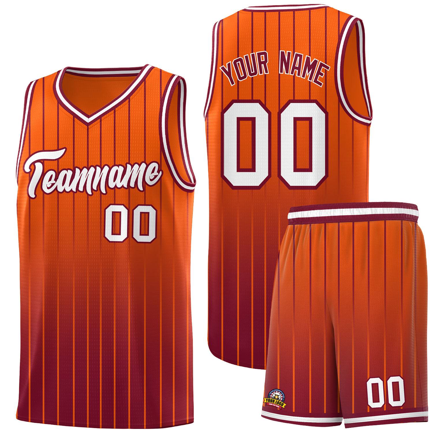 Custom Orange Crimson Gradient Fashion Sets Sports Stripe Uniform Basketball Jersey