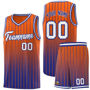 Custom Orange Royal Gradient Fashion Sets Sports Stripe Uniform Basketball Jersey