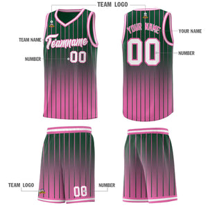 Custom Green Pink Gradient Fashion Sets Sports Stripe Uniform Basketball Jersey