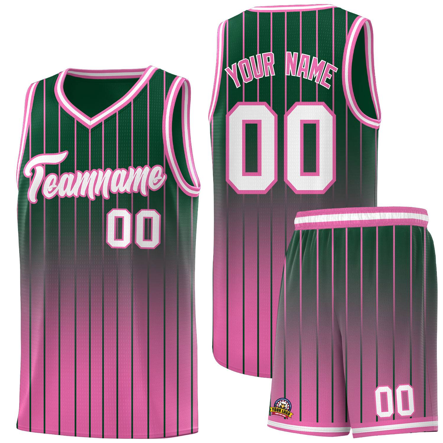 Custom Green Pink Gradient Fashion Sets Sports Stripe Uniform Basketball Jersey