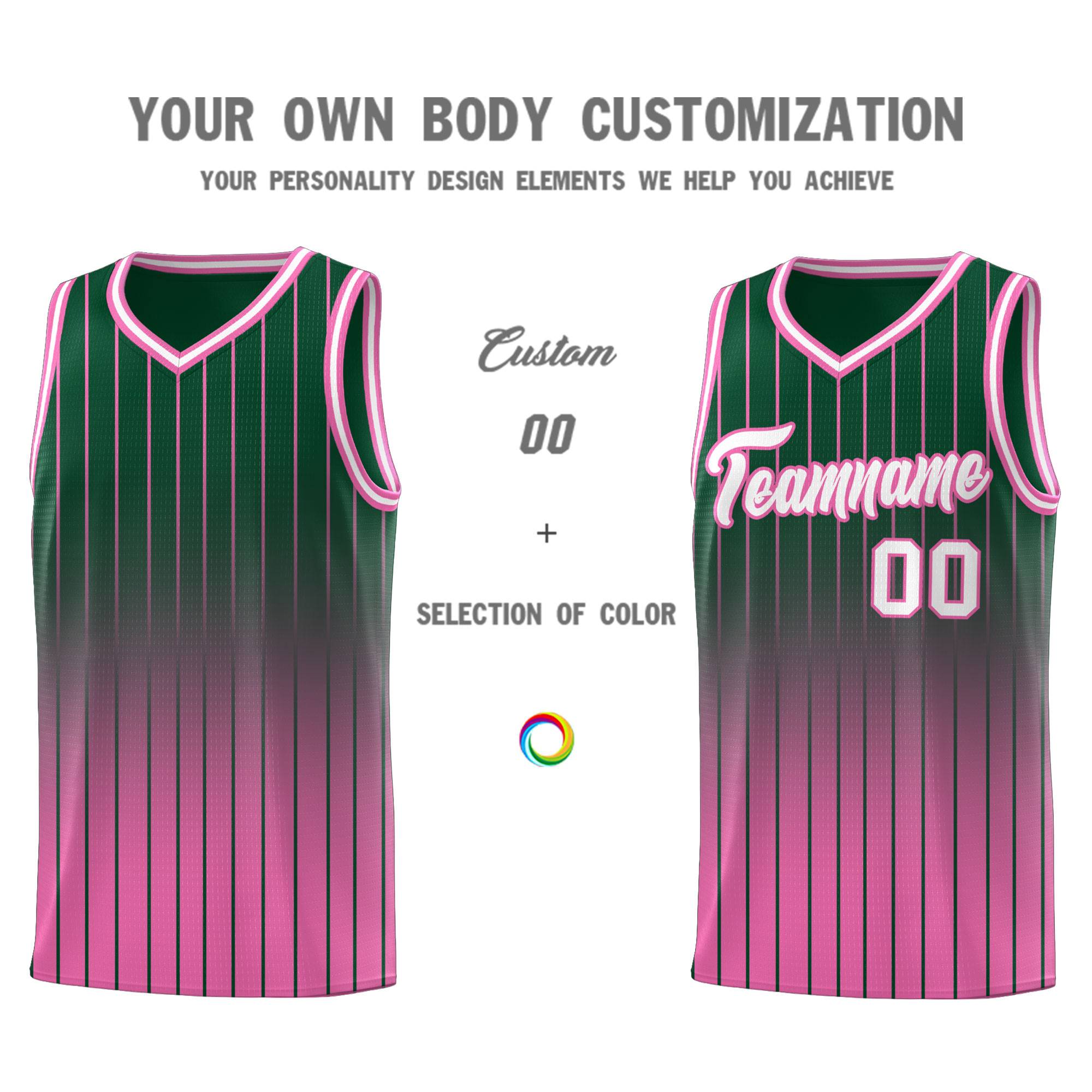 Custom Green Pink Gradient Fashion Sets Sports Stripe Uniform Basketball Jersey