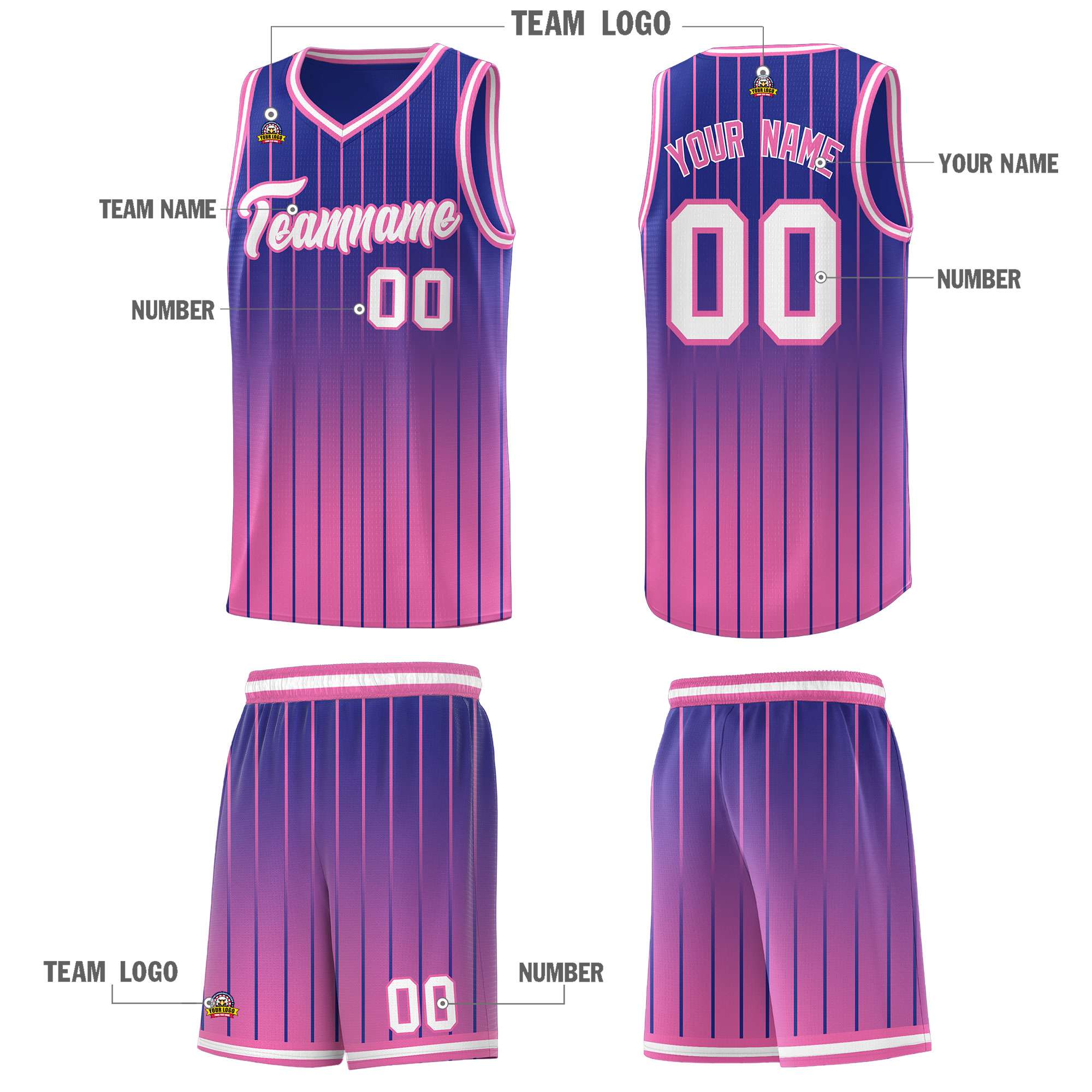 Custom Royal Pink Gradient Fashion Sets Sports Stripe Uniform Basketball Jersey