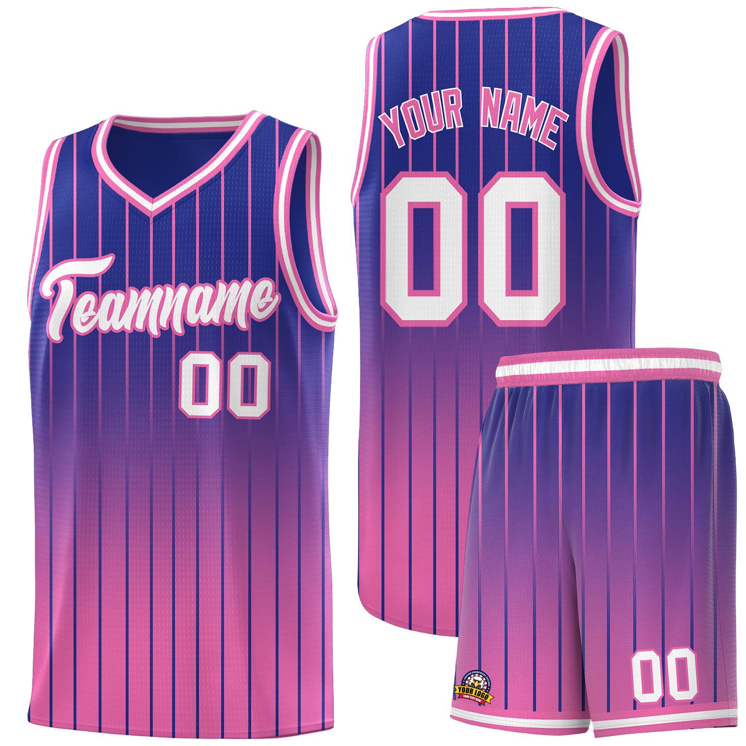 Custom Royal Pink Gradient Fashion Sets Sports Stripe Uniform Basketball Jersey