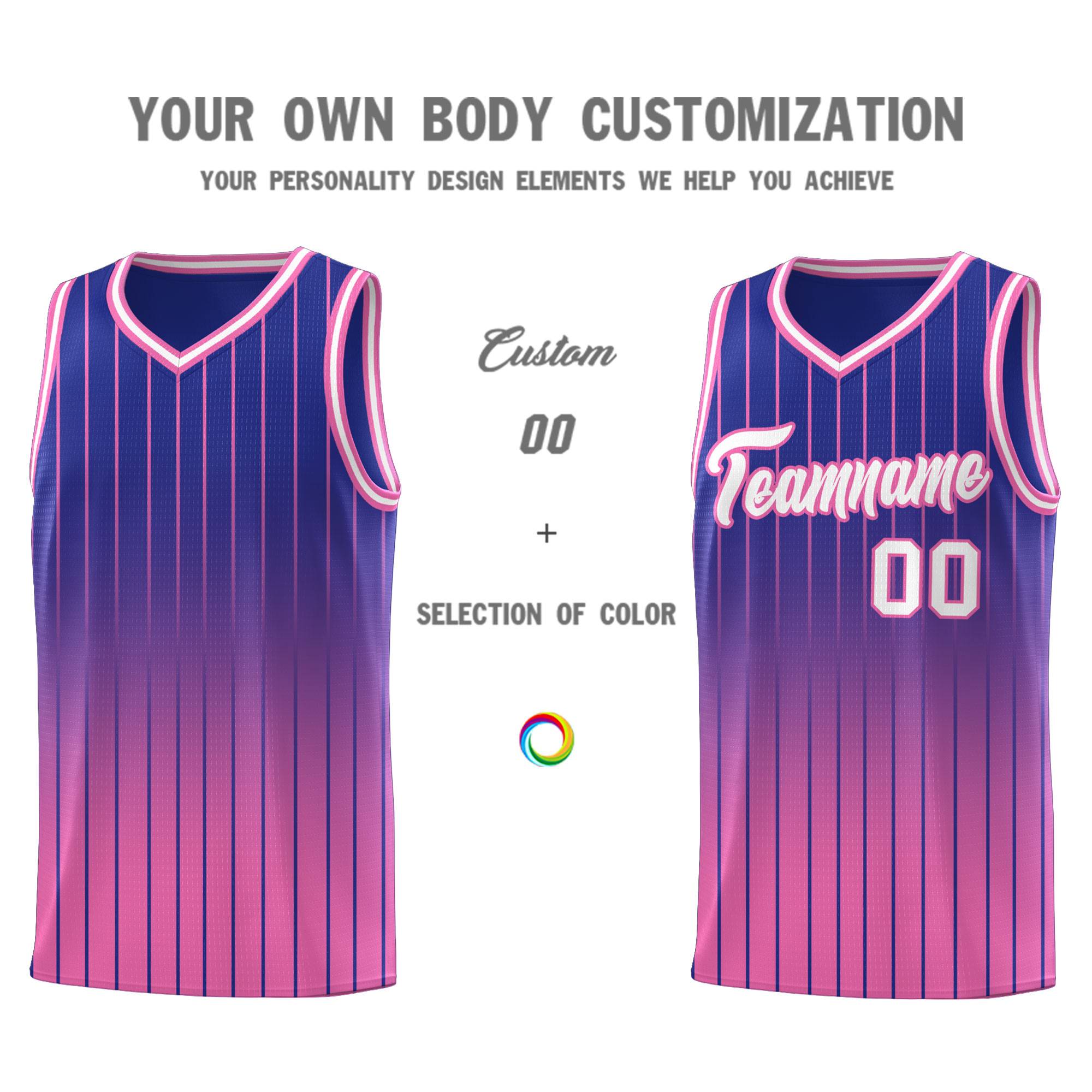 Custom Royal Pink Gradient Fashion Sets Sports Stripe Uniform Basketball Jersey