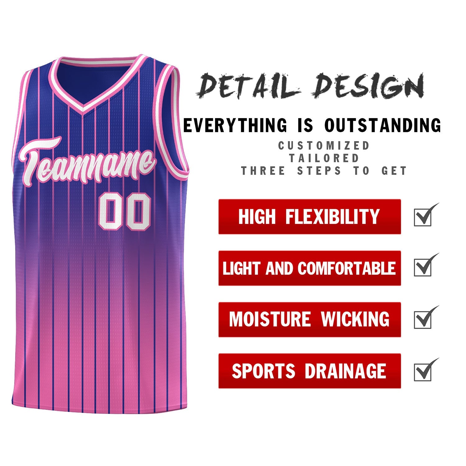 Custom Royal Pink Gradient Fashion Sets Sports Stripe Uniform Basketball Jersey