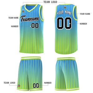 Custom Powder Blue Neon Green Gradient Fashion Sets Sports Stripe Uniform Basketball Jersey