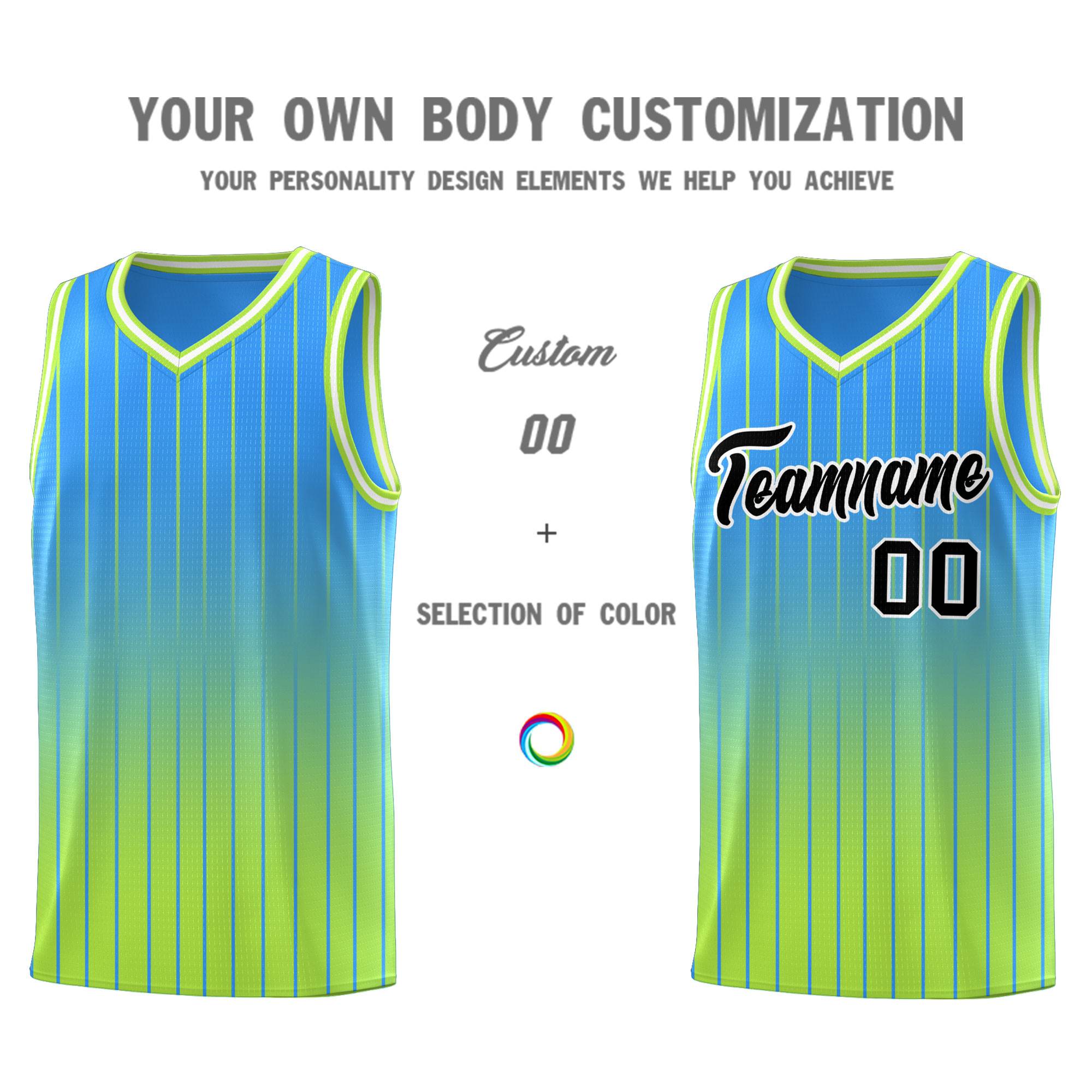 Custom Powder Blue Neon Green Gradient Fashion Sets Sports Stripe Uniform Basketball Jersey