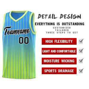 Custom Powder Blue Neon Green Gradient Fashion Sets Sports Stripe Uniform Basketball Jersey