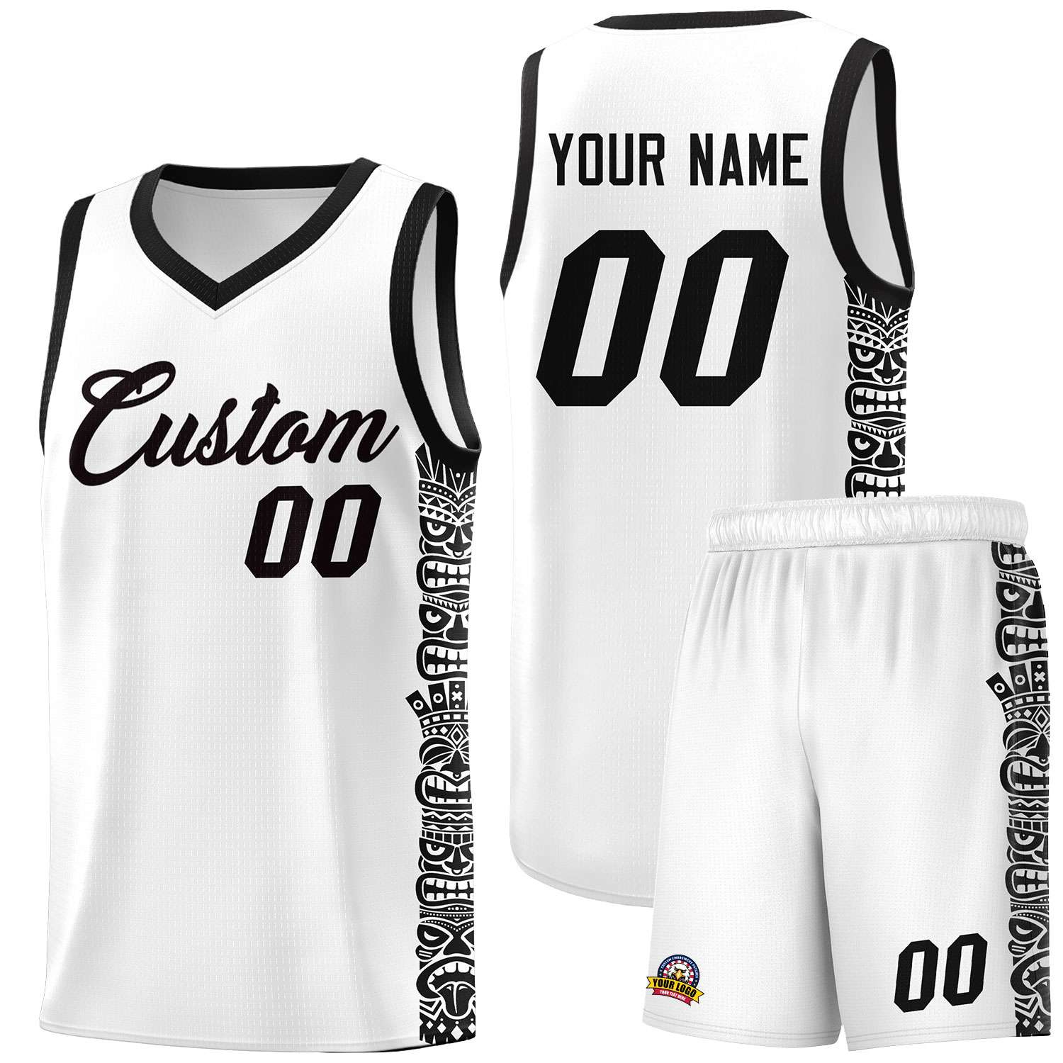 Custom White Black Personalized Indians Pattern Sets Sports Uniform Basketball Jersey