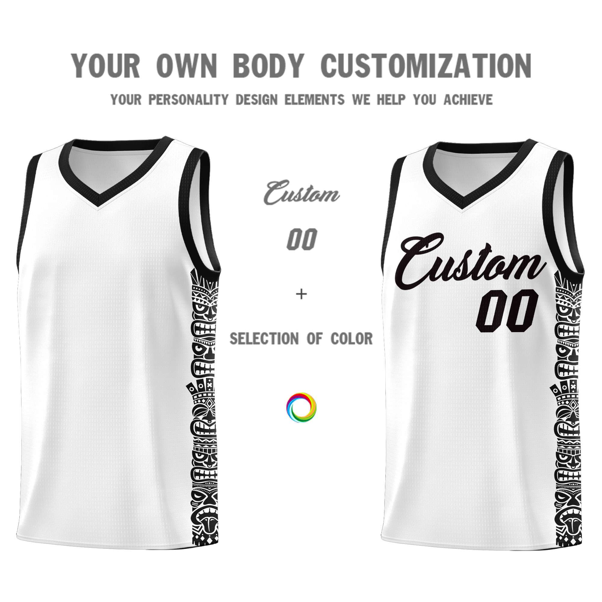 Custom White Black Personalized Indians Pattern Sets Sports Uniform Basketball Jersey