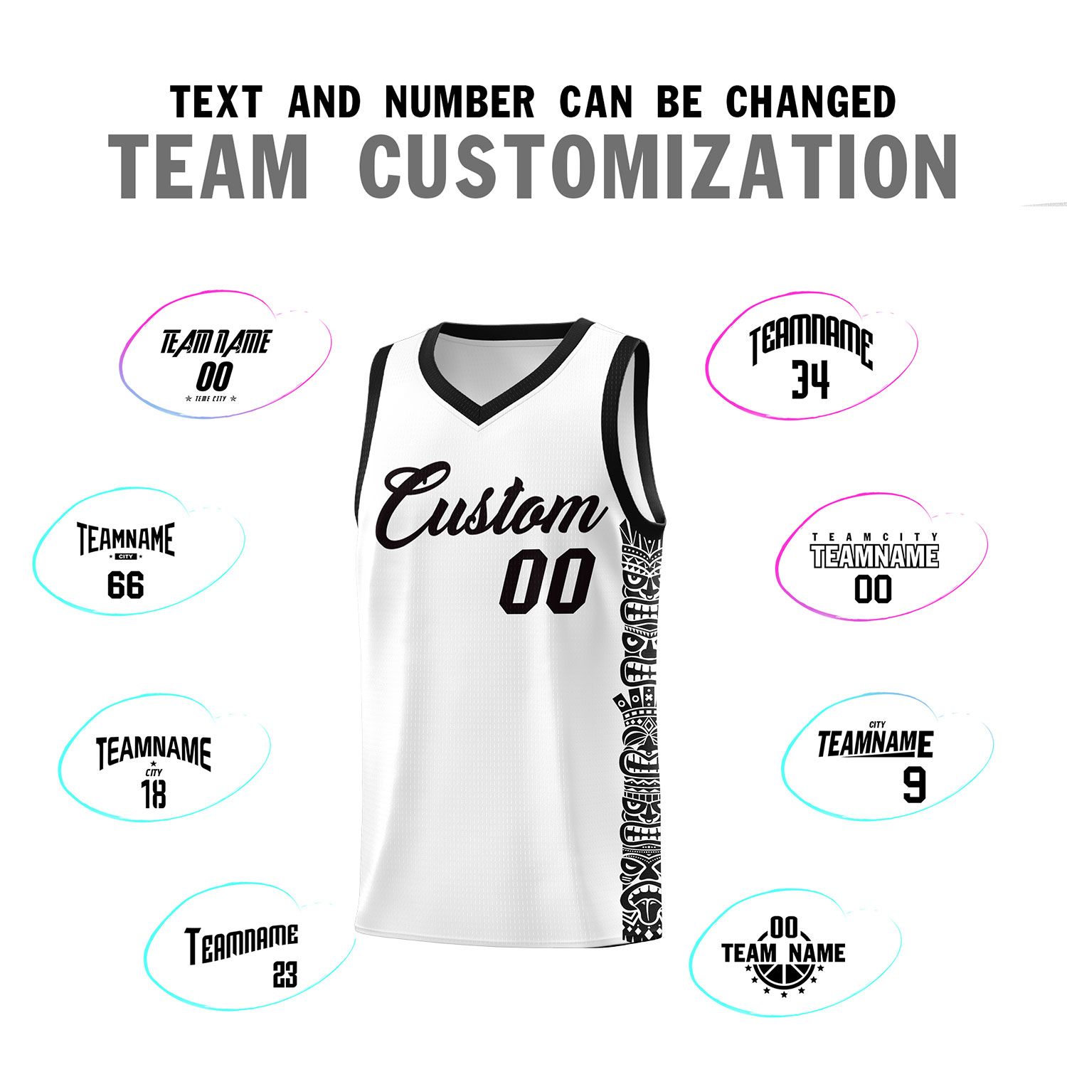 Custom White Black Personalized Indians Pattern Sets Sports Uniform Basketball Jersey