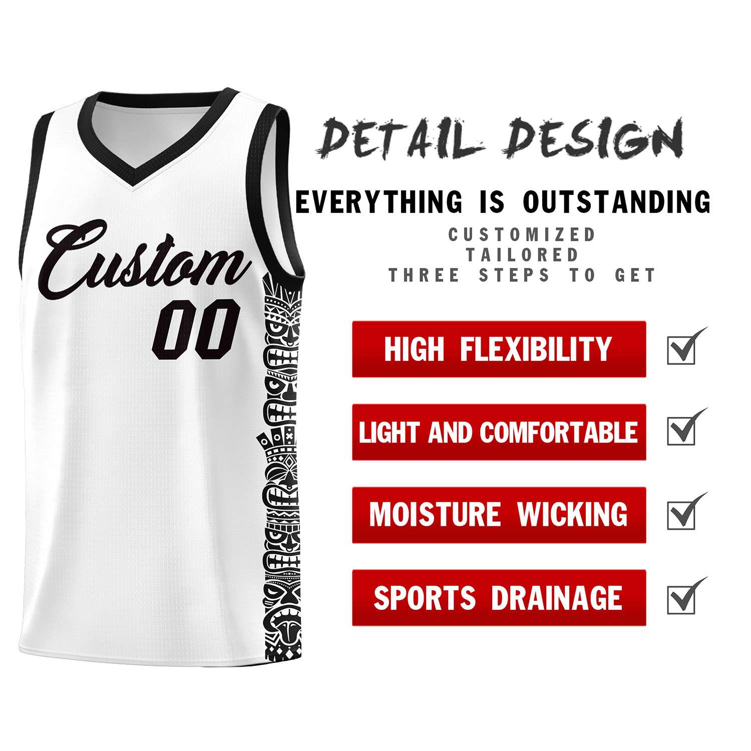 Custom White Black Personalized Indians Pattern Sets Sports Uniform Basketball Jersey