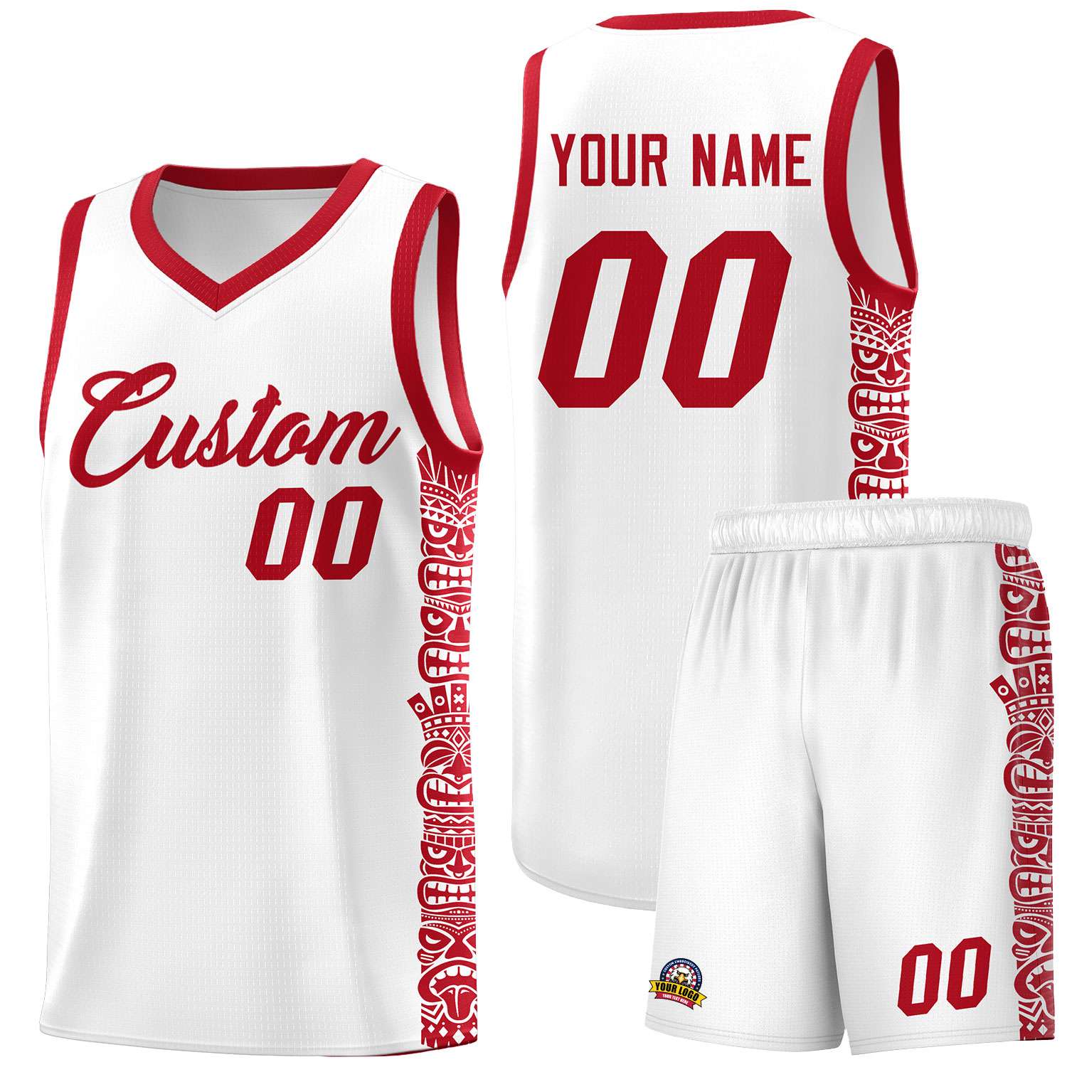 Custom White Red Personalized Indians Pattern Sets Sports Uniform Basketball Jersey