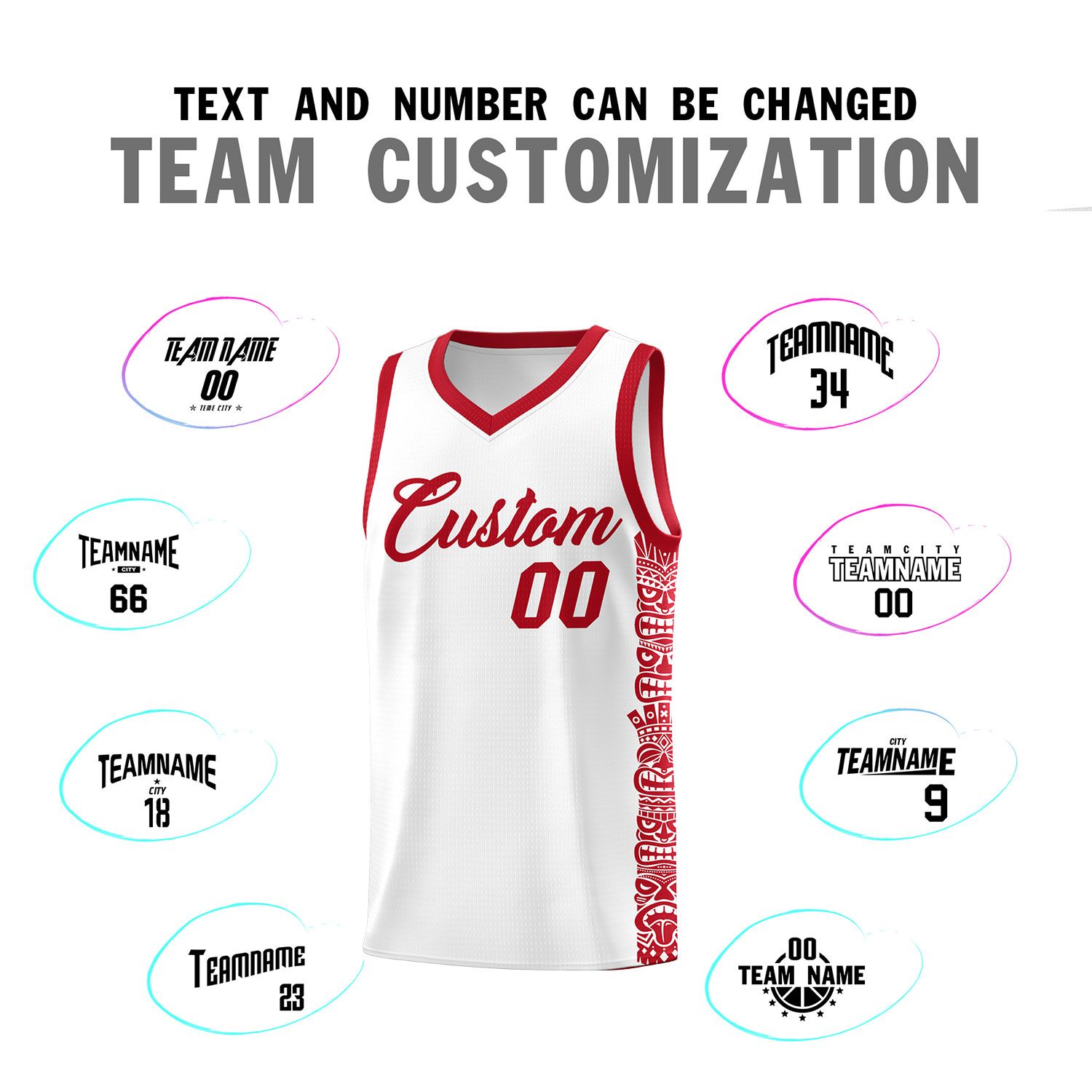 Custom White Red Personalized Indians Pattern Sets Sports Uniform Basketball Jersey