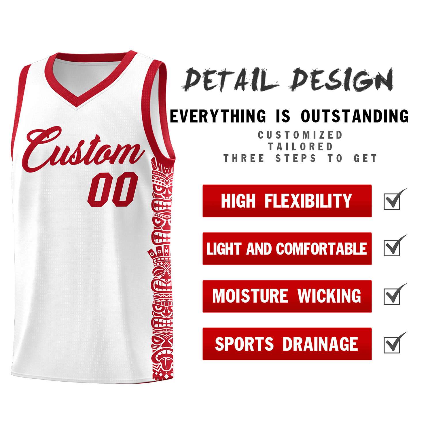 Custom White Red Personalized Indians Pattern Sets Sports Uniform Basketball Jersey