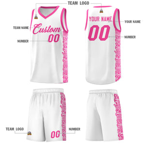 Custom White Pink Personalized Indians Pattern Sets Sports Uniform Basketball Jersey