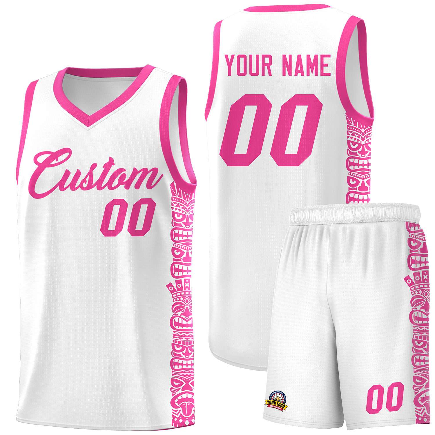 Custom White Pink Personalized Indians Pattern Sets Sports Uniform Basketball Jersey