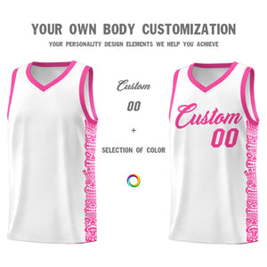 Custom White Pink Personalized Indians Pattern Sets Sports Uniform Basketball Jersey