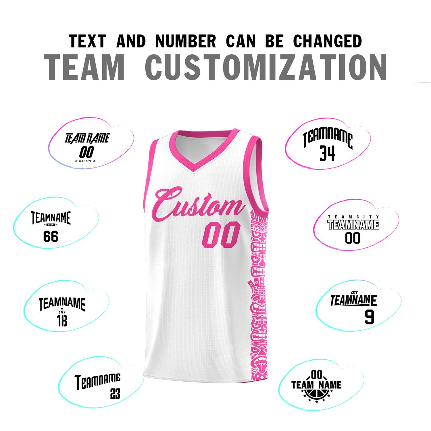 Custom White Pink Personalized Indians Pattern Sets Sports Uniform Basketball Jersey