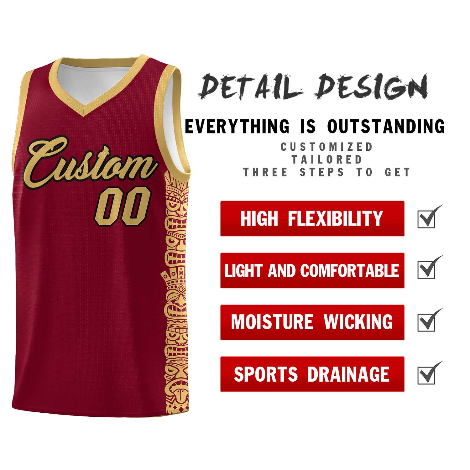 Custom Crimson Old Gold Personalized Indians Pattern Sets Sports Uniform Basketball Jersey