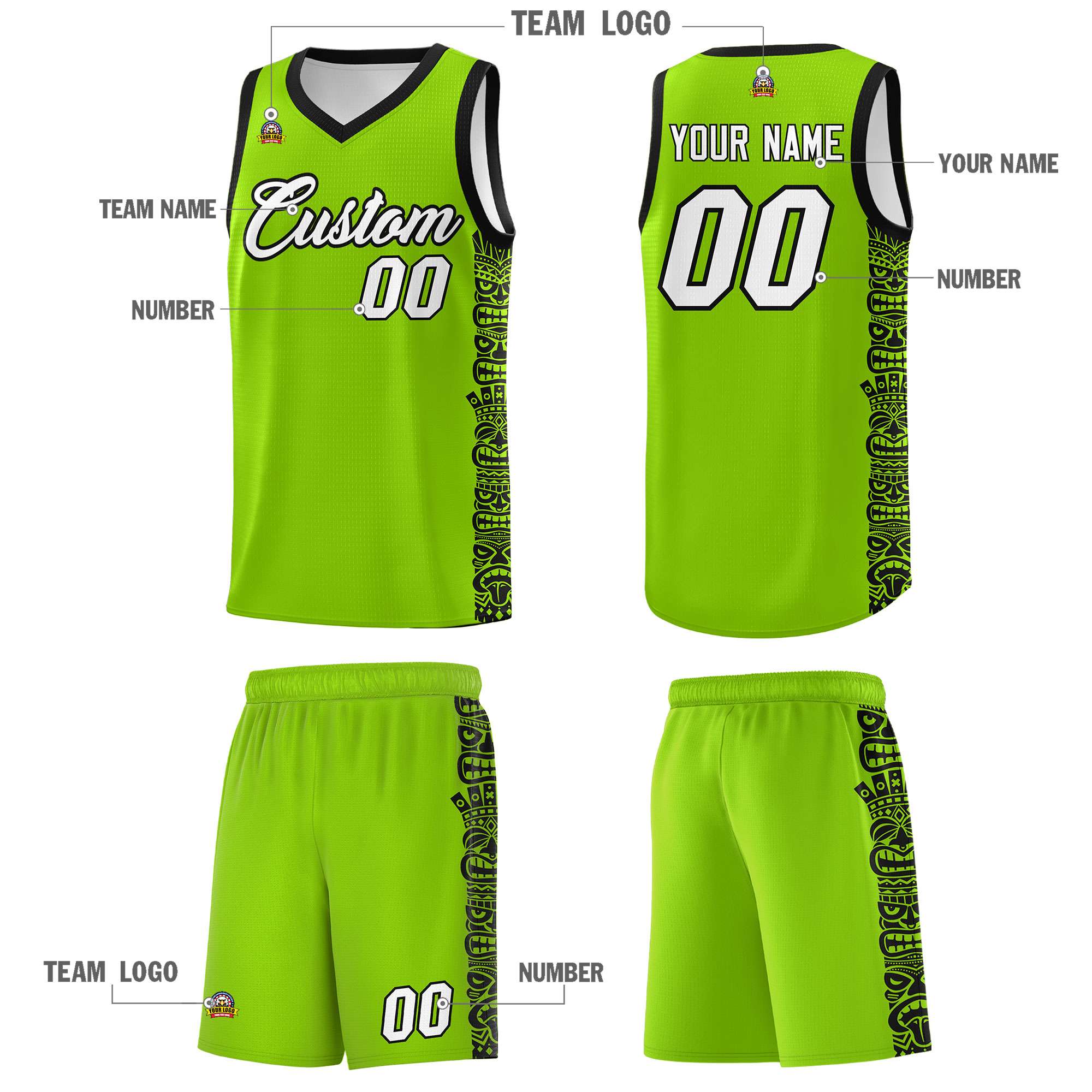 Custom Green Black Personalized Indians Pattern Sets Sports Uniform Basketball Jersey