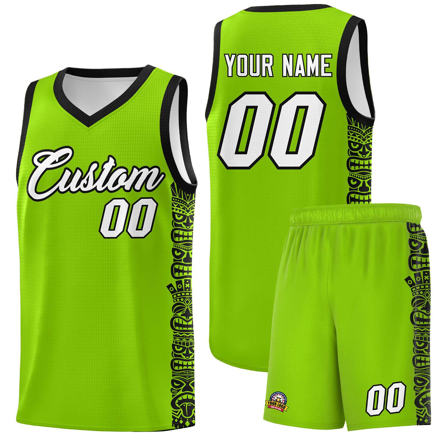 Custom Green Black Personalized Indians Pattern Sets Sports Uniform Basketball Jersey