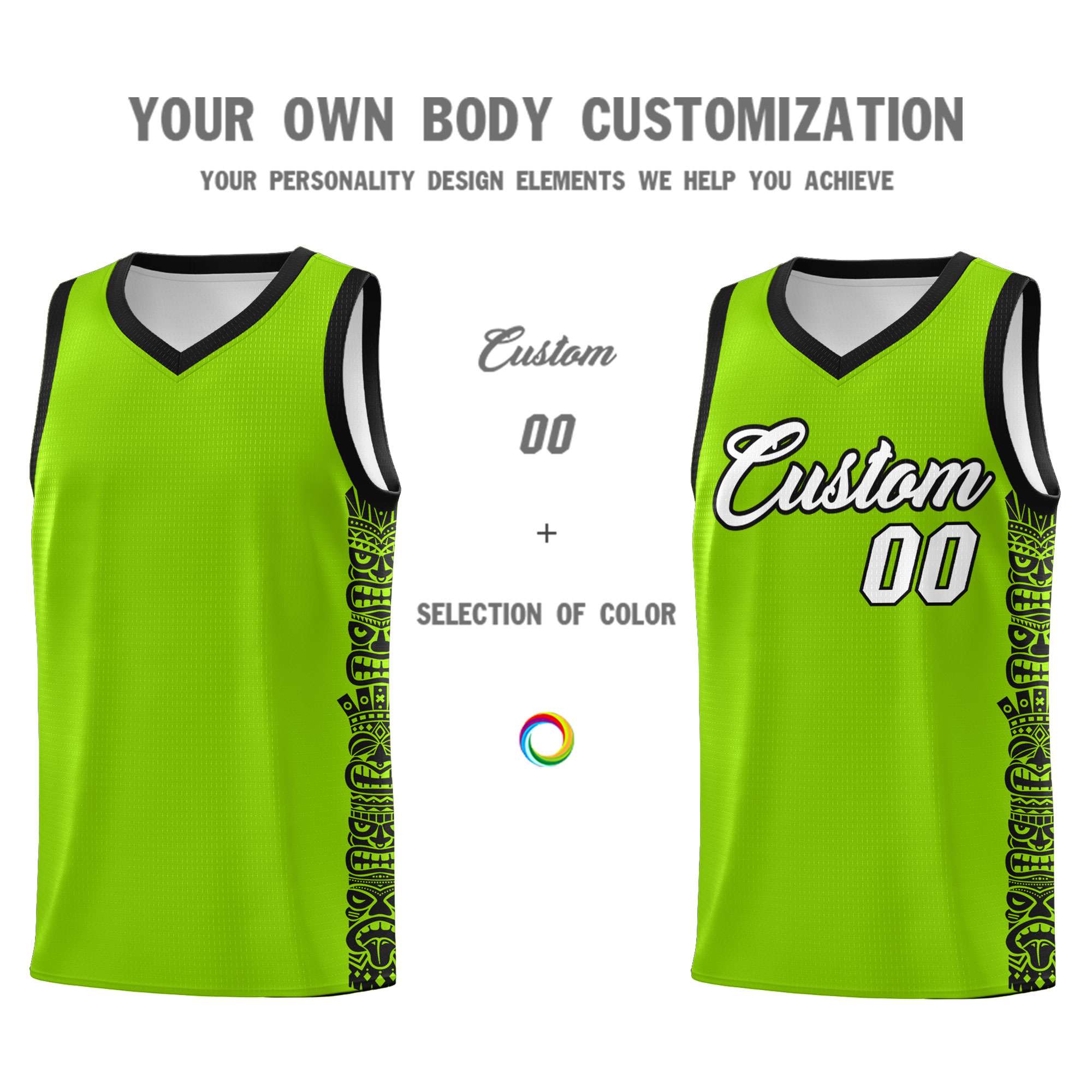 Custom Green Black Personalized Indians Pattern Sets Sports Uniform Basketball Jersey