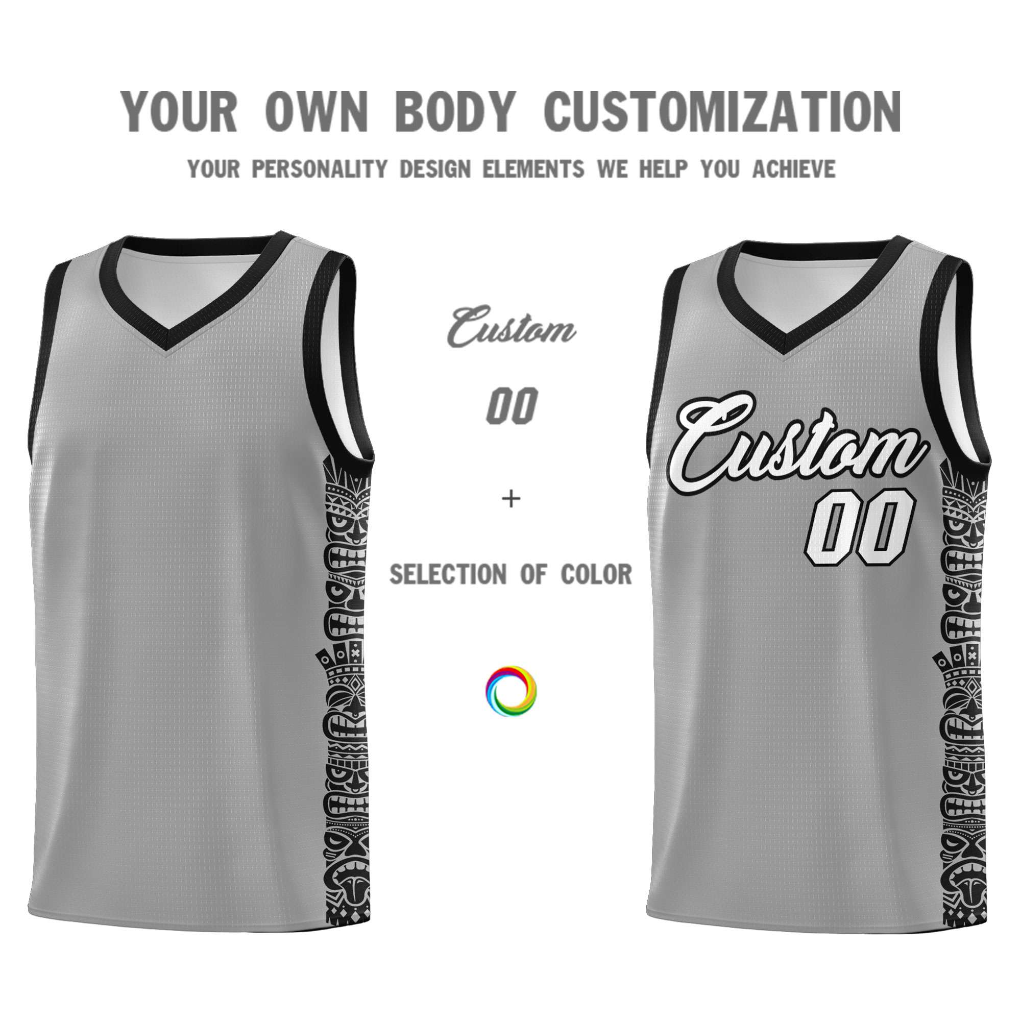 Custom Dark Gray Black Personalized Indians Pattern Sets Sports Uniform Basketball Jersey