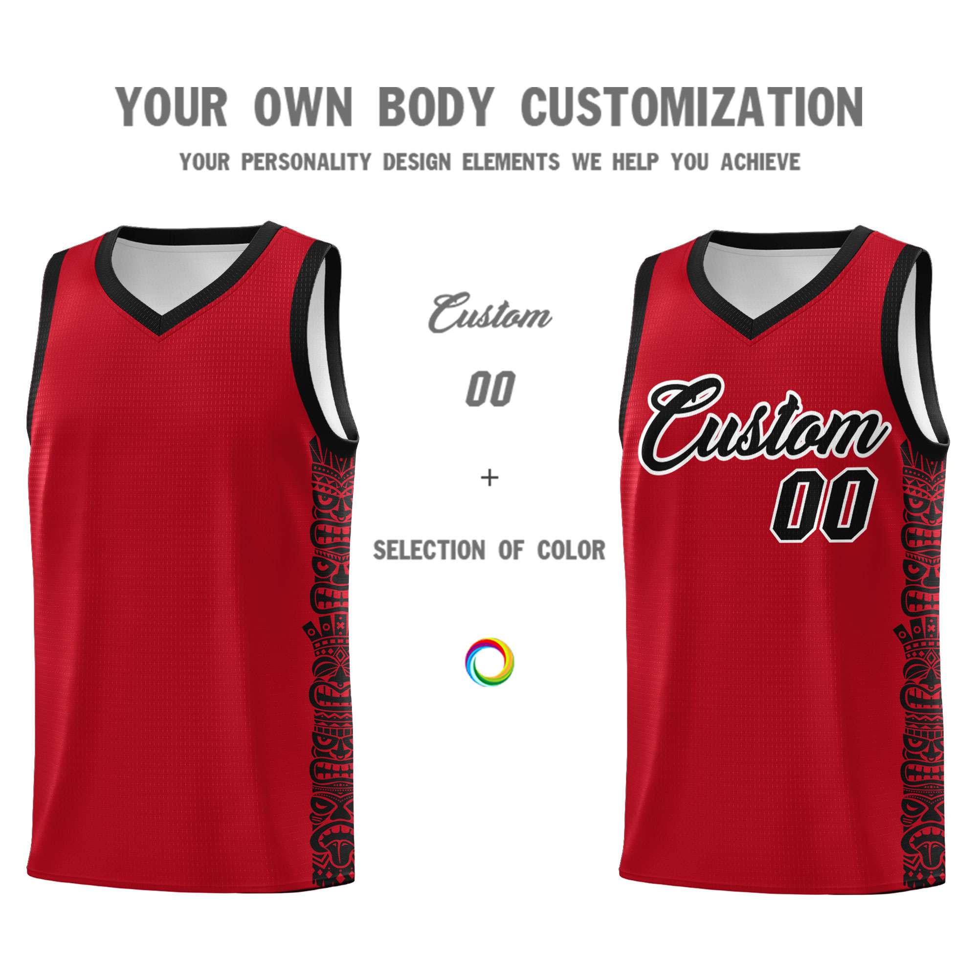 Custom Red Black Personalized Indians Pattern Sets Sports Uniform Basketball Jersey