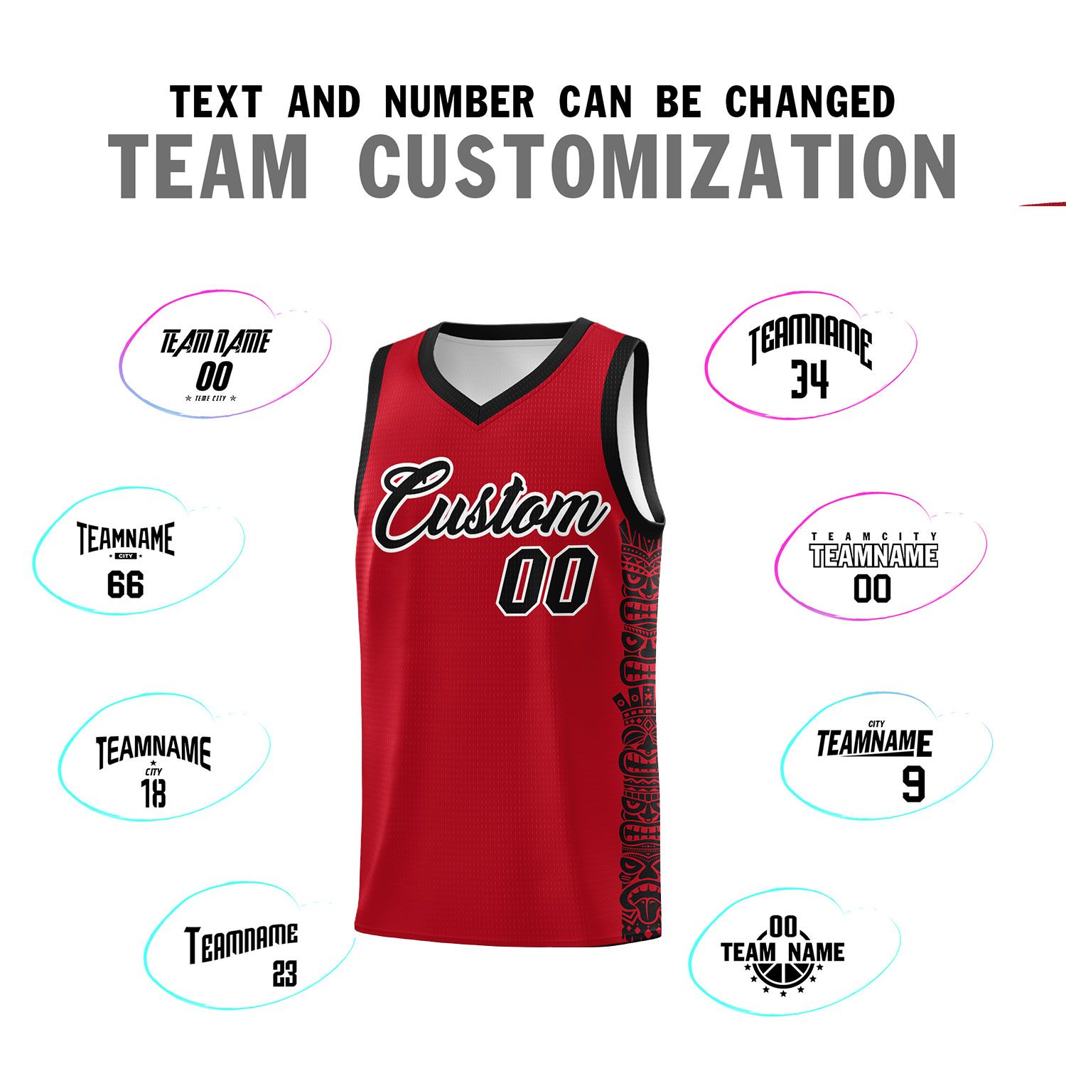 Custom Red Black Personalized Indians Pattern Sets Sports Uniform Basketball Jersey