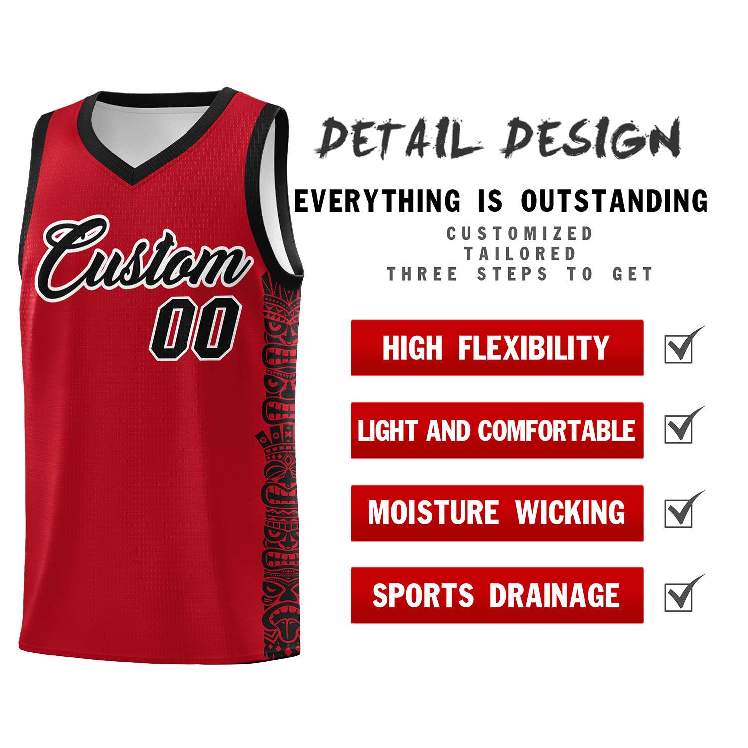 Custom Red Black Personalized Indians Pattern Sets Sports Uniform Basketball Jersey