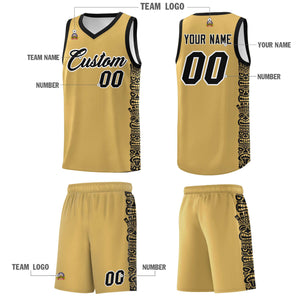 Custom Old Gold Black Personalized Indians Pattern Sets Sports Uniform Basketball Jersey