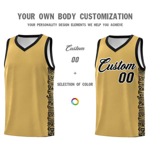 Custom Old Gold Black Personalized Indians Pattern Sets Sports Uniform Basketball Jersey