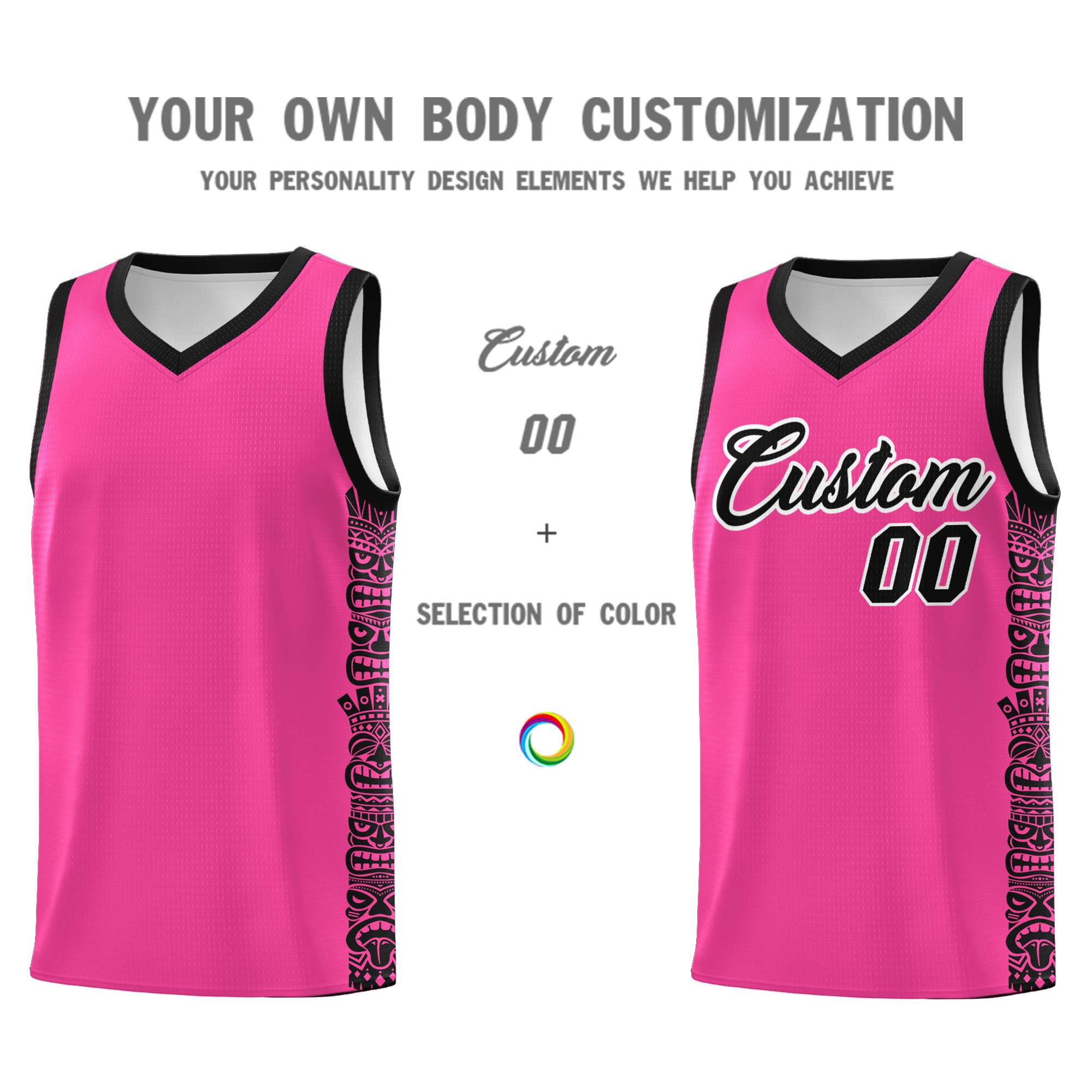 Custom Pink Black Personalized Indians Pattern Sets Sports Uniform Basketball Jersey