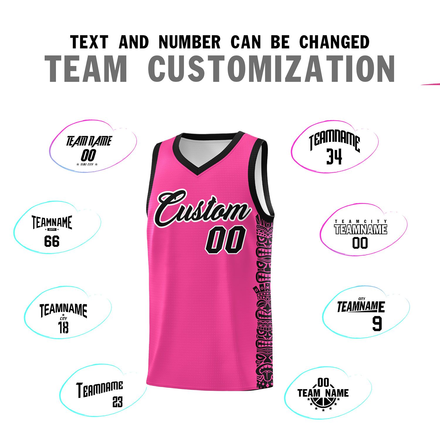 Custom Pink Black Personalized Indians Pattern Sets Sports Uniform Basketball Jersey