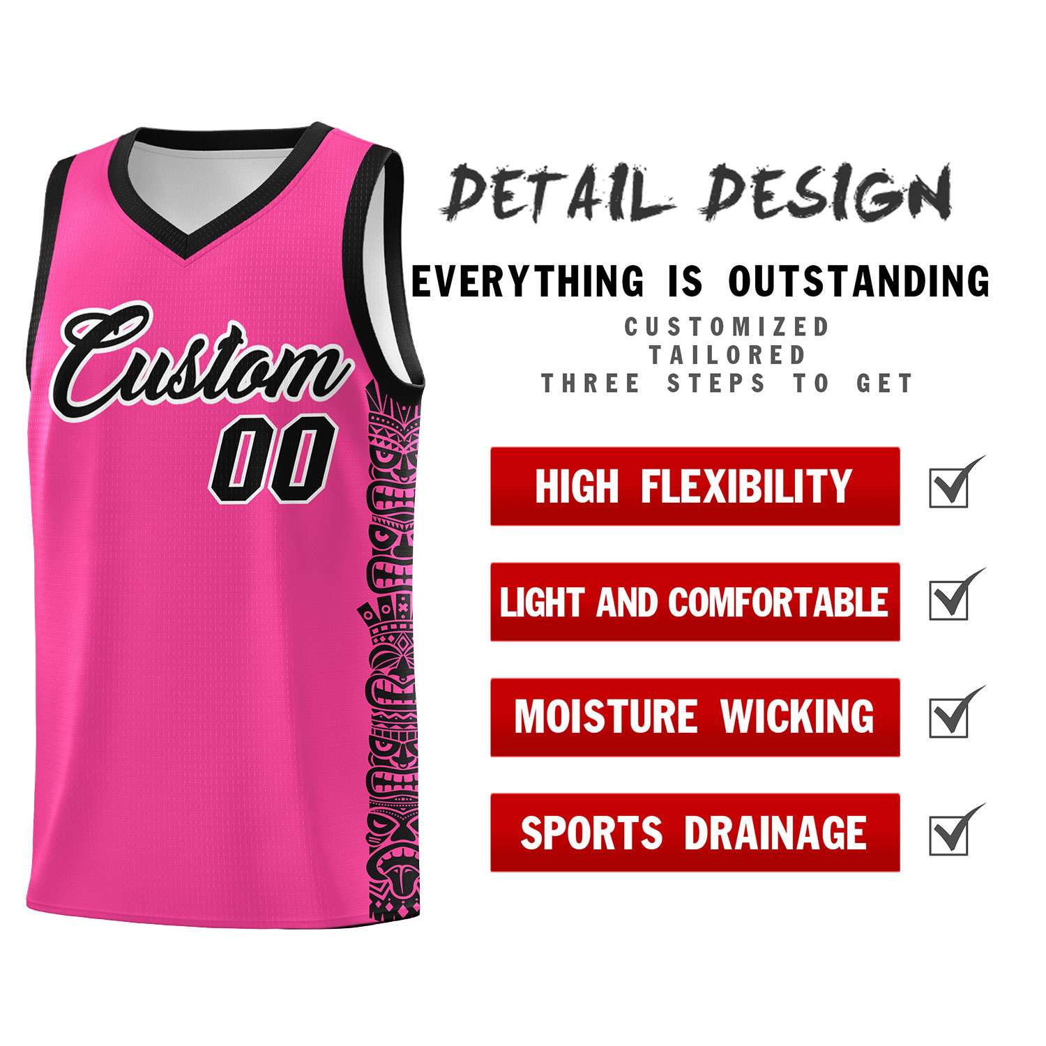 Custom Pink Black Personalized Indians Pattern Sets Sports Uniform Basketball Jersey