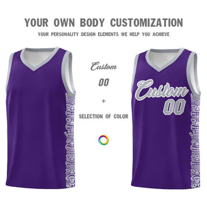 Custom Purple Gray Personalized Indians Pattern Sets Sports Uniform Basketball Jersey