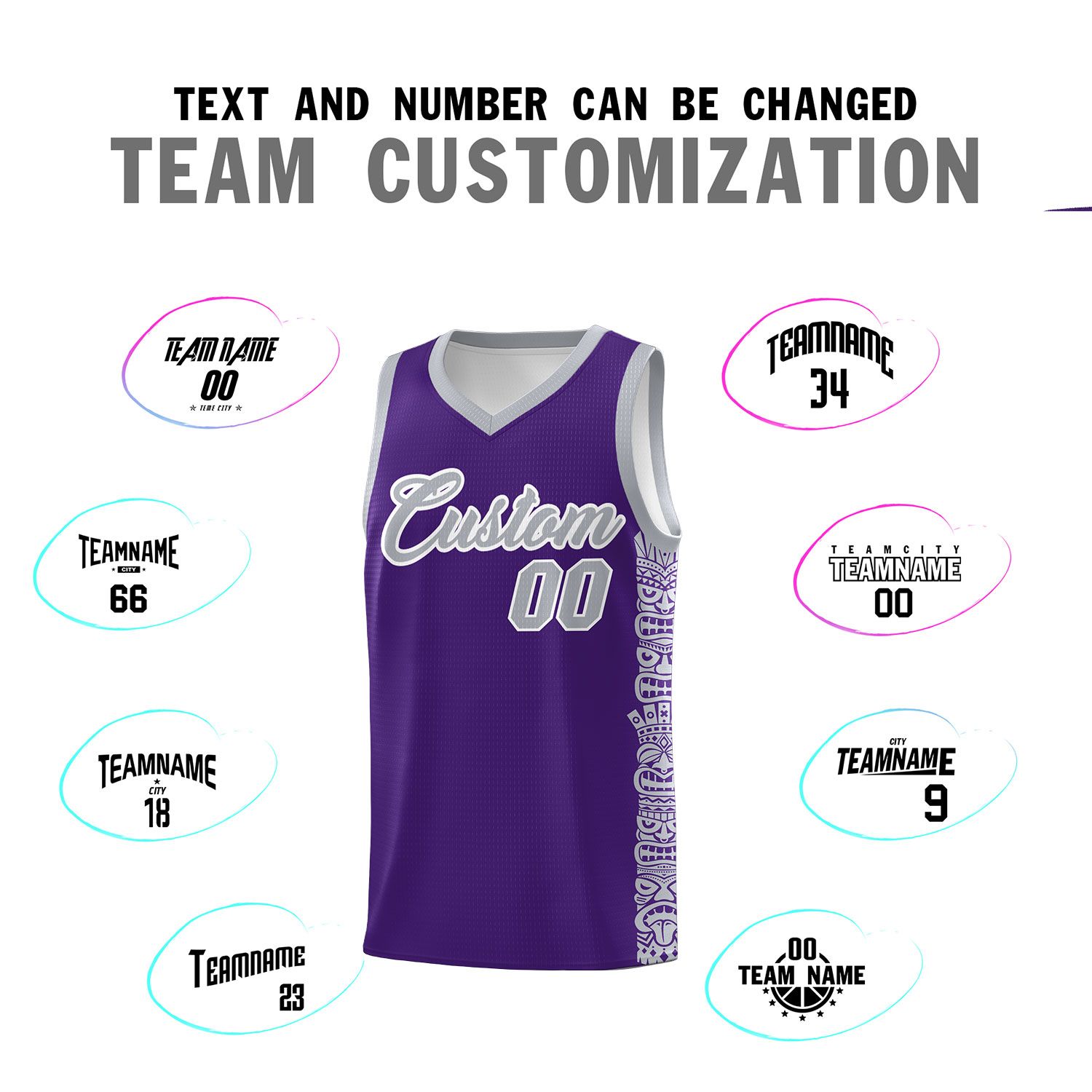 Custom Purple Gray Personalized Indians Pattern Sets Sports Uniform Basketball Jersey