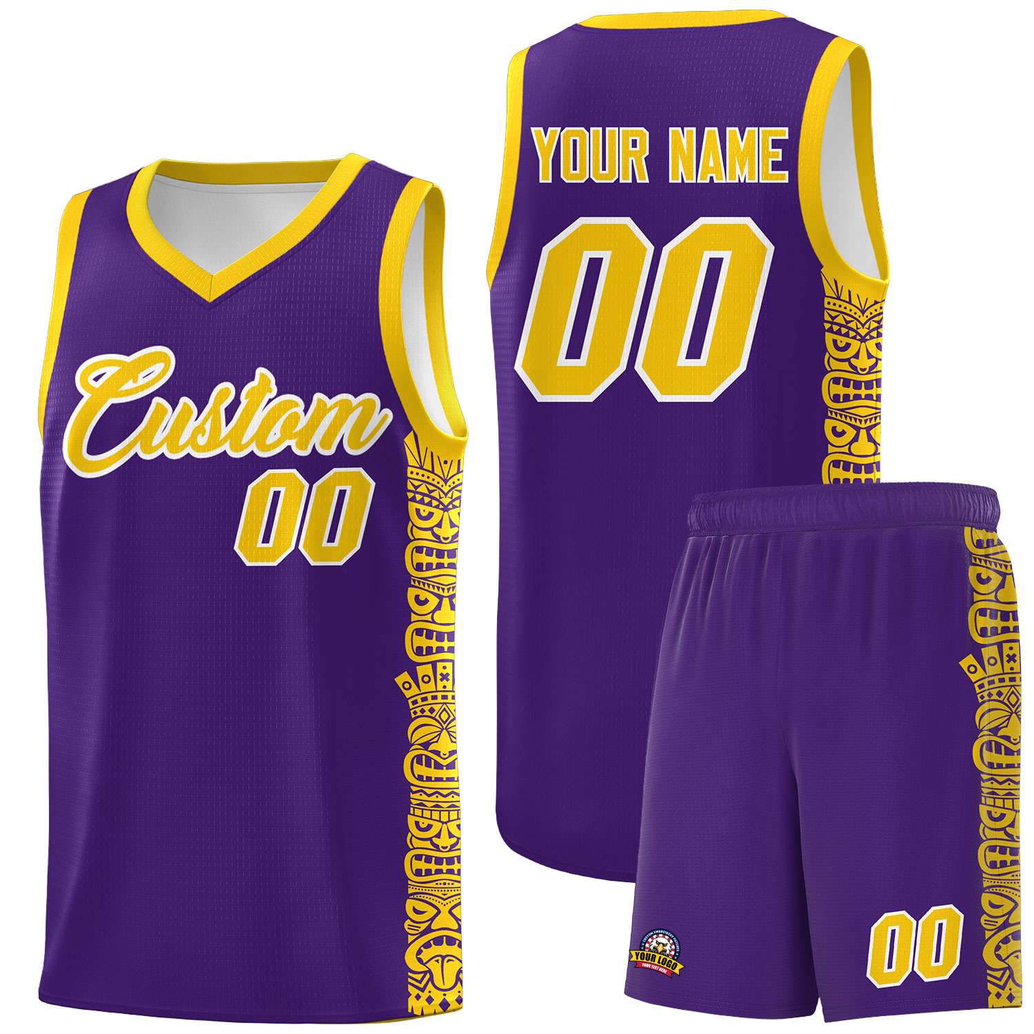 Custom Purple Gold Personalized Indians Pattern Sets Sports Uniform Basketball Jersey