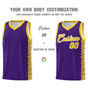 Custom Purple Gold Personalized Indians Pattern Sets Sports Uniform Basketball Jersey