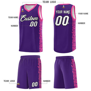 Custom Purple Pink Personalized Indians Pattern Sets Sports Uniform Basketball Jersey