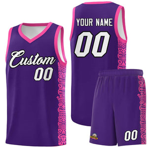 Custom Purple Pink Personalized Indians Pattern Sets Sports Uniform Basketball Jersey