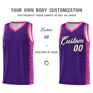 Custom Purple Pink Personalized Indians Pattern Sets Sports Uniform Basketball Jersey