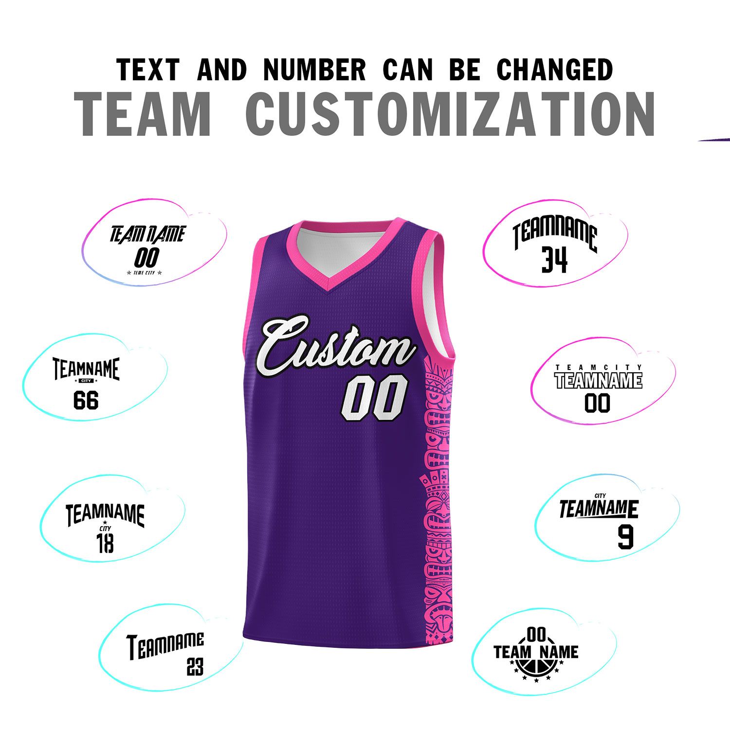 Custom Purple Pink Personalized Indians Pattern Sets Sports Uniform Basketball Jersey