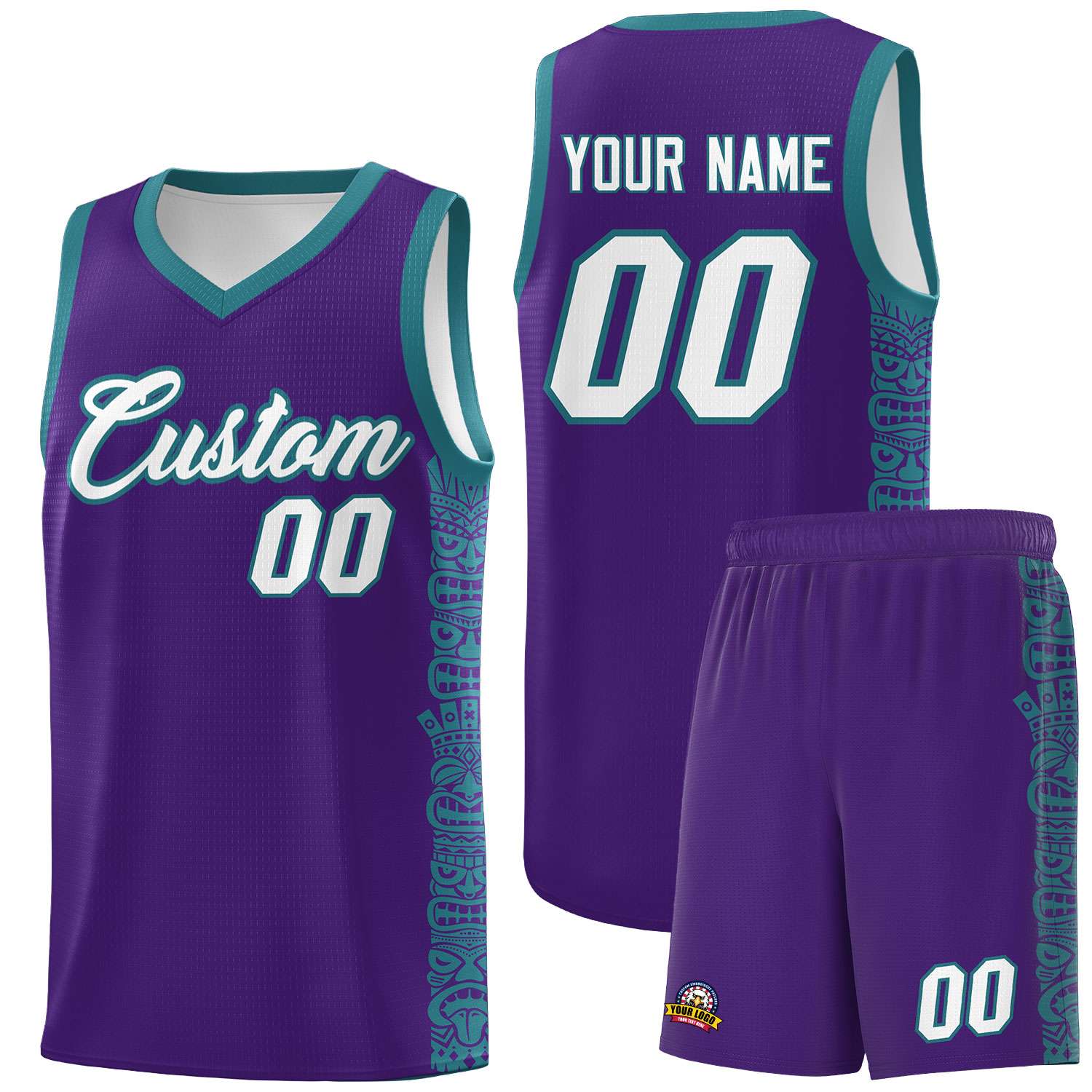 Custom Purple Aqua Personalized Indians Pattern Sets Sports Uniform Basketball Jersey