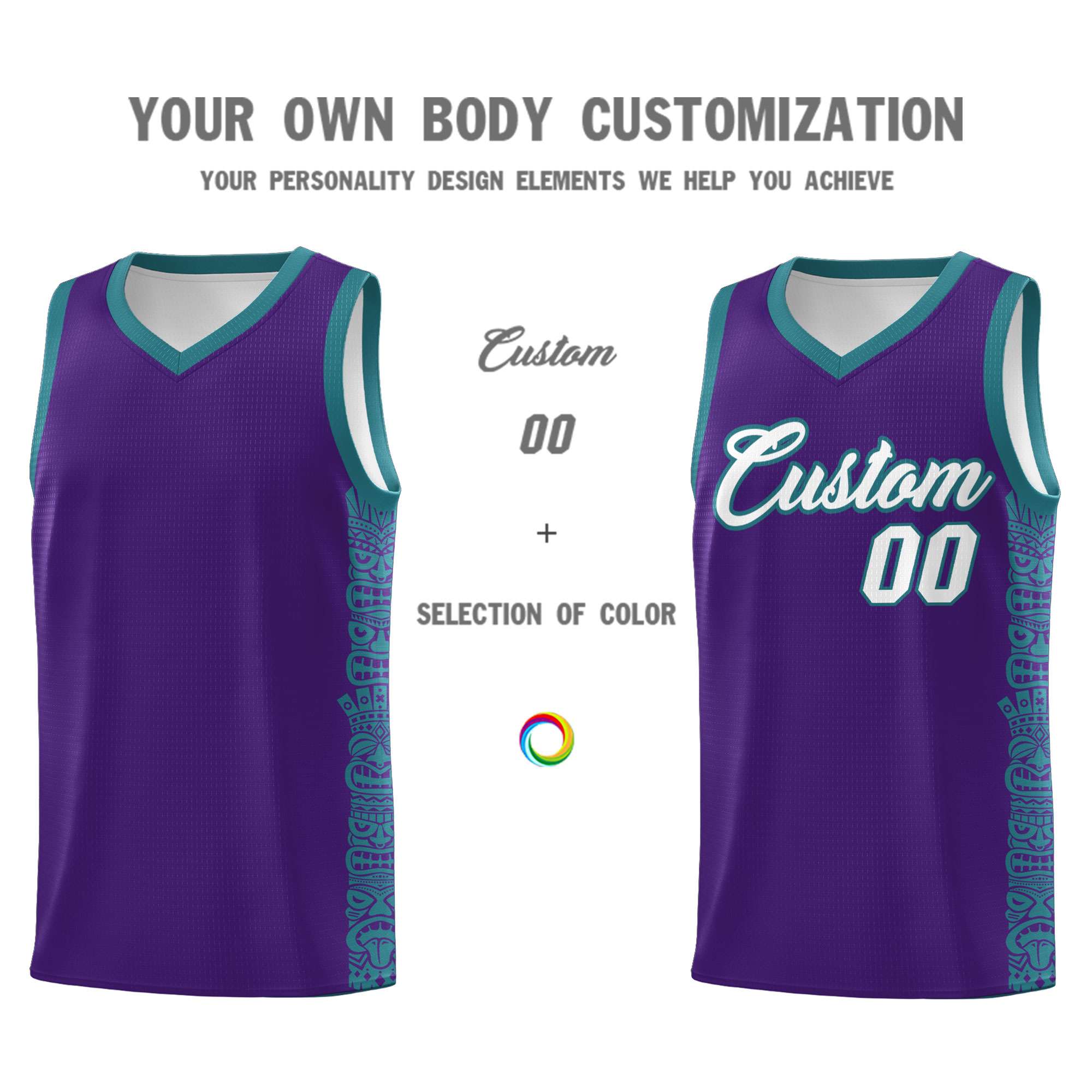 Custom Purple Aqua Personalized Indians Pattern Sets Sports Uniform Basketball Jersey